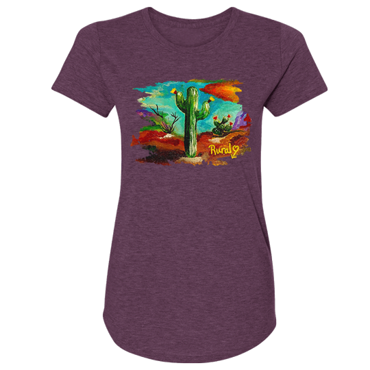 Rural Heart by Rene' Earnhardt - Desert Dreaming Cactus Ladies Semi-Fitted Tri-Blend Short Sleeve T-Shirt