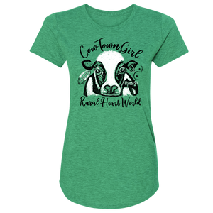 Rural Heart by Rene' Earnhardt - Cow Town Ladies Short Sleeve Tri-Blend T-Shirt