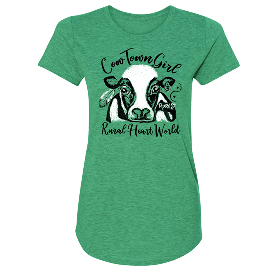 Rural Heart by Rene' Earnhardt - Cow Town Ladies Short Sleeve Tri-Blend T-Shirt