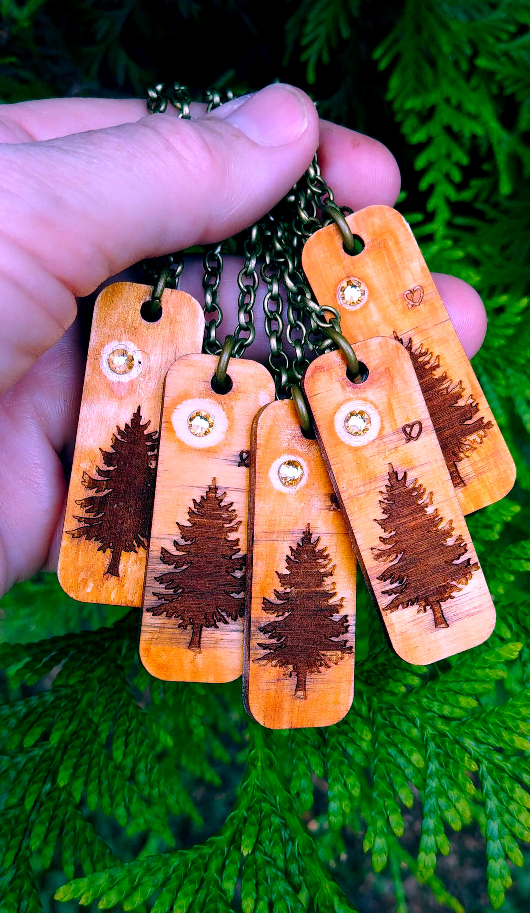 Pine Tree Burned Art Necklace