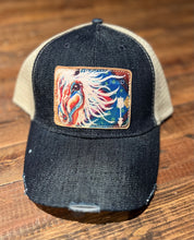 Rural Heart by Rene Earnhardt “Mystic Spirit” horse ball cap in denim or turquoise hat with Velcro closure.