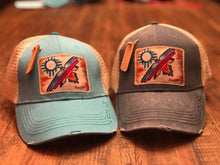 Rural Heart by Rene Earnhardt “Sunbird” ball cap in denim or teal color with Velcro closure.