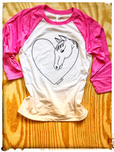 Rural Heart®️ by René Earnhardt. Youth Horse Heart design baseball T-shirts.