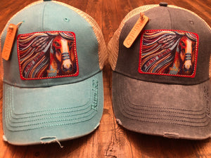 Rural Heart by Rene Earnhardt “Spirit Runner” ball cap in denim or turquoise hat with Velcro closure.