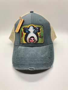 Rural Heart by Rene Earnhardt “Sheeza Sunshine” ball cap in denim or teal hat with Velcro closure