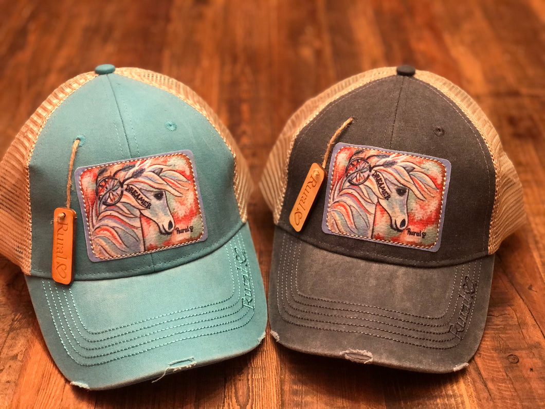 Rural Heart by Rene Earnhardt “Dreamer” ball cap in denim or teal hat with Velcro closure