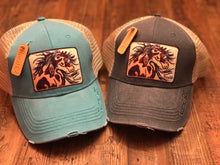 Rural Heart by Rene Earnhardt “Painted Pony” ball cap in denim or turquoise ball cap with Velcro closure.
